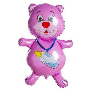 Маленький воздушный шар (14''/36 см) Мини-фигура, Медвежонок-девочка, Розовый, 1 шт.